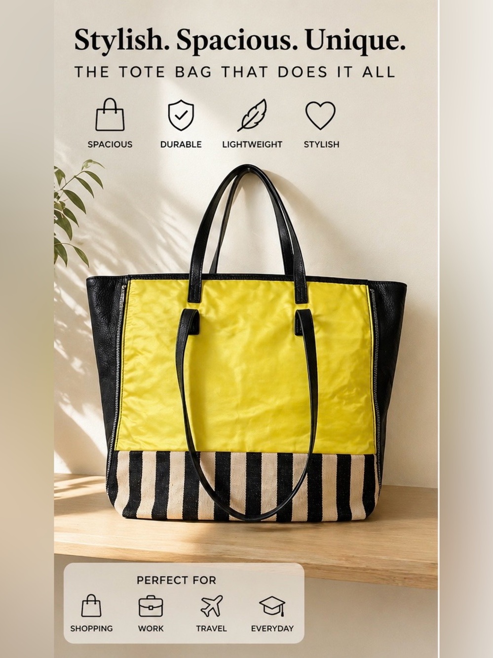 Yellow and Black Stripe Women's Tote Bag